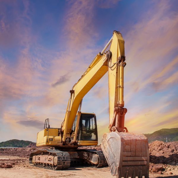 huge heavy shovel excavator digger on gravel construction site